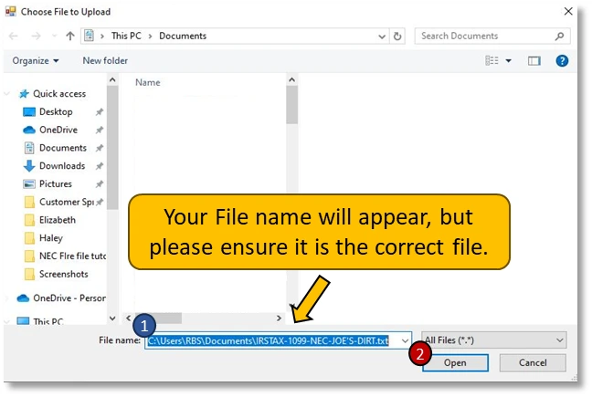 Open File name